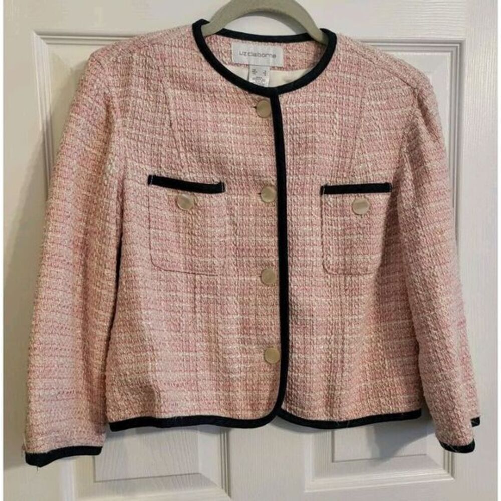 Liz Claiborne Women's Vintage Tweed Button Down Blazer Size Small Pink